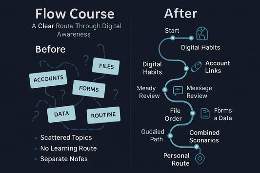 Comparison of 'Before' and 'After' flow course design on a dark background