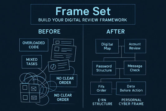 Diagram showing a digital review framework transition from 'Before' to 'After' on a dark background.