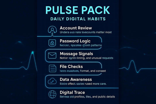 Pulse Pack Daily Digital Habits list on a dark background with blue text and icons.