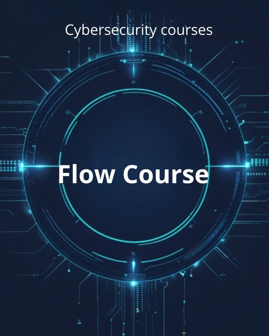 Cybersecurity course promotional graphic with futuristic design and 'Flow Course' text.