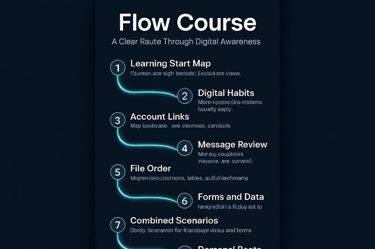 Flow Course outline with steps on a dark background