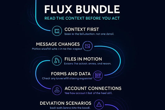 Flux Bundle framework diagram on a dark background with blue text and icons.