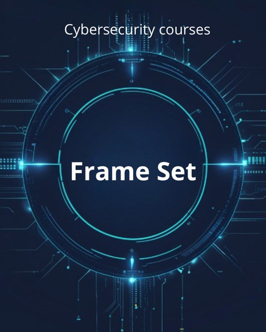Cybersecurity courses frame set with futuristic blue design on a dark background
