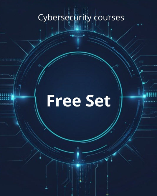 Cybersecurity courses free set with digital circuit design on a dark blue background