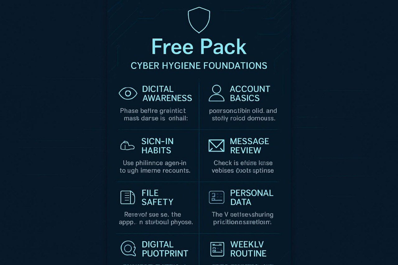 List of cyber hygiene foundations with icons on a dark background