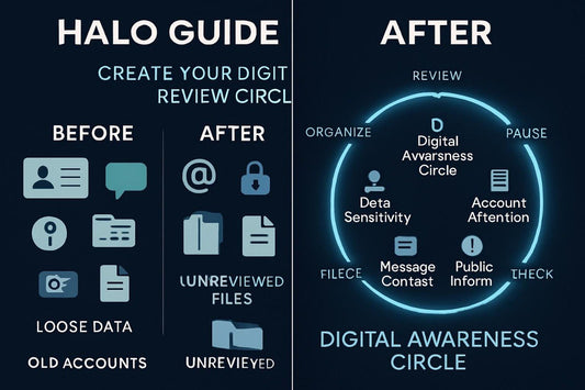 Comparison of 'Before' and 'After' digital review processes with icons and text on a dark background.