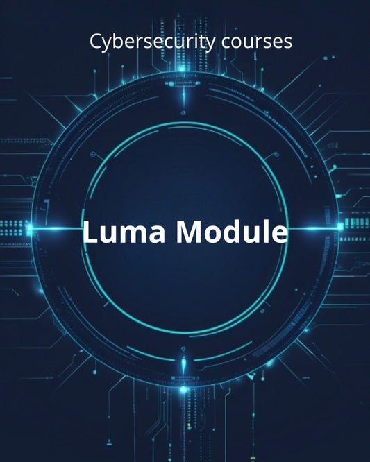 Cybersecurity course module titled 'Luma Module' with a futuristic blue design on a dark background.