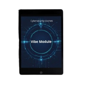 Black tablet with a blue screen displaying 'Vibe Module' on a white background