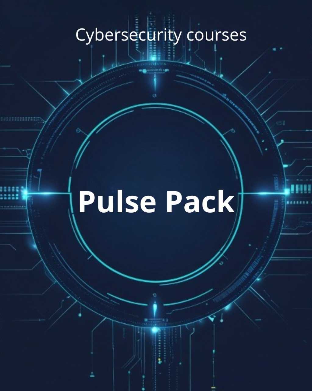 Cybersecurity courses Pulse Pack with digital circuit design on a dark blue background