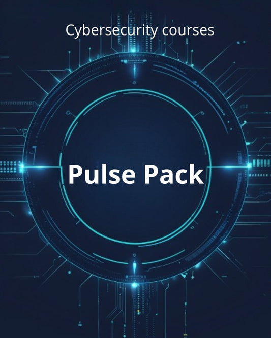 Cybersecurity courses Pulse Pack with digital circuit design on a dark blue background