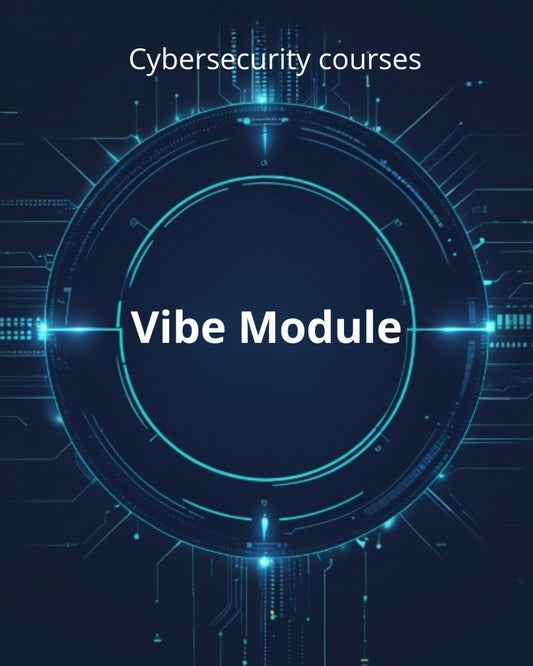 Cybersecurity course module titled 'Vibe Module' with a futuristic blue design on a dark background.